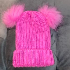 Cat & Jack Hot pink hat with 2 fuzzy poms